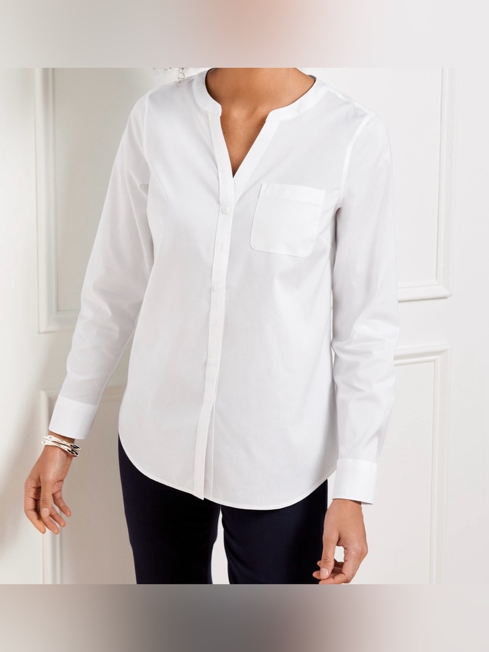 NEW Talbots White Long-Sleeve Tailored Dress Shirt SIZE 8P